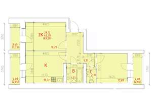 2-к квартира, строящийся дом, 69м2, 1/12 этаж